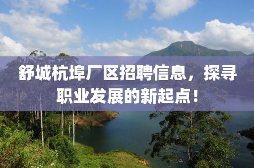 舒城杭埠厂区招聘信息，探寻职业发展的新起点！